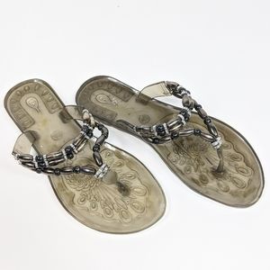 Carolina Bay Beaded Gray Silver Flip Flop Sandals